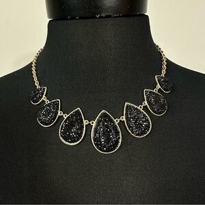 GOLD & Black Sparkle Drop Pendant Necklace